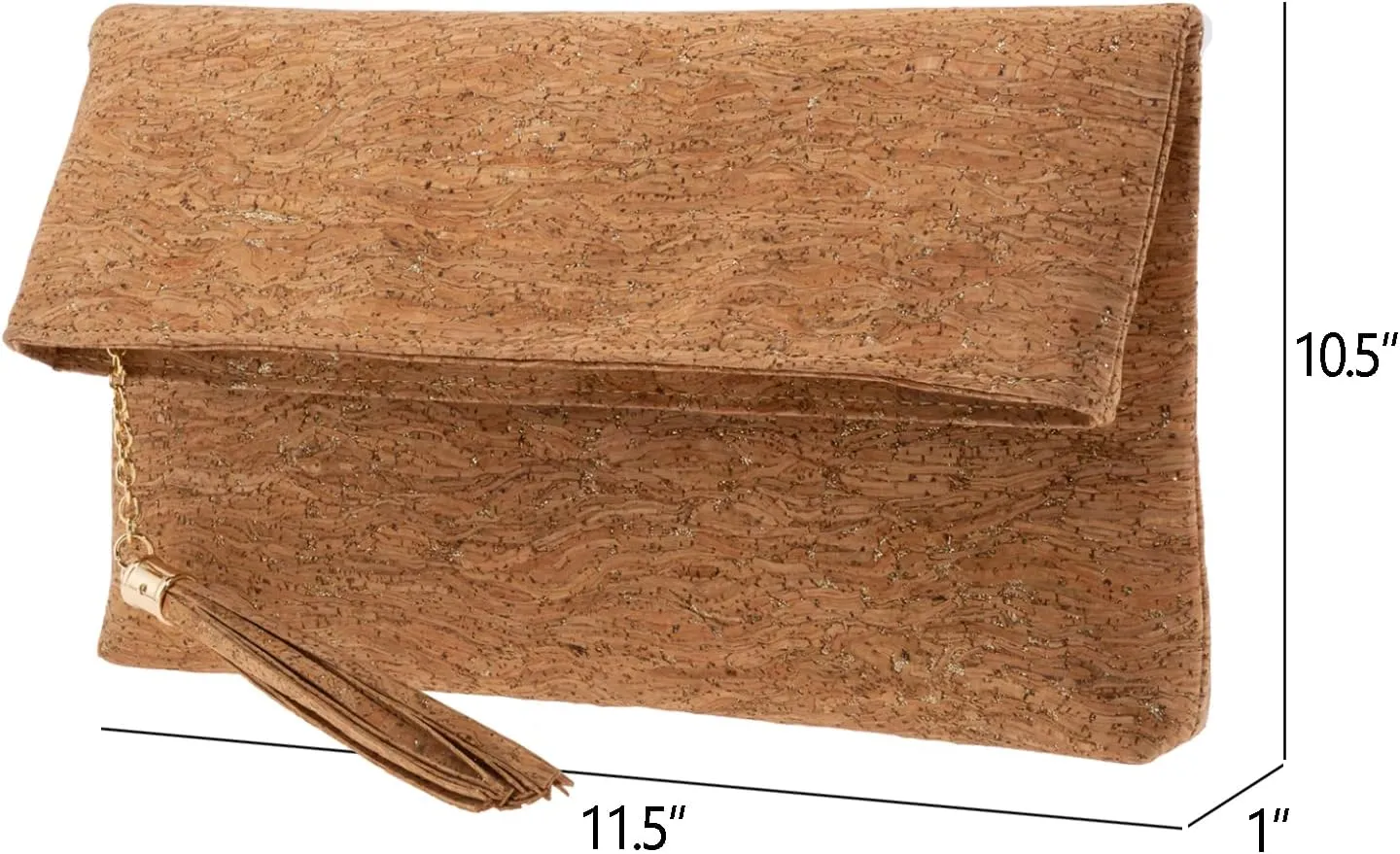 JNB Women's Cork Material Foldover Clutch with Tassel