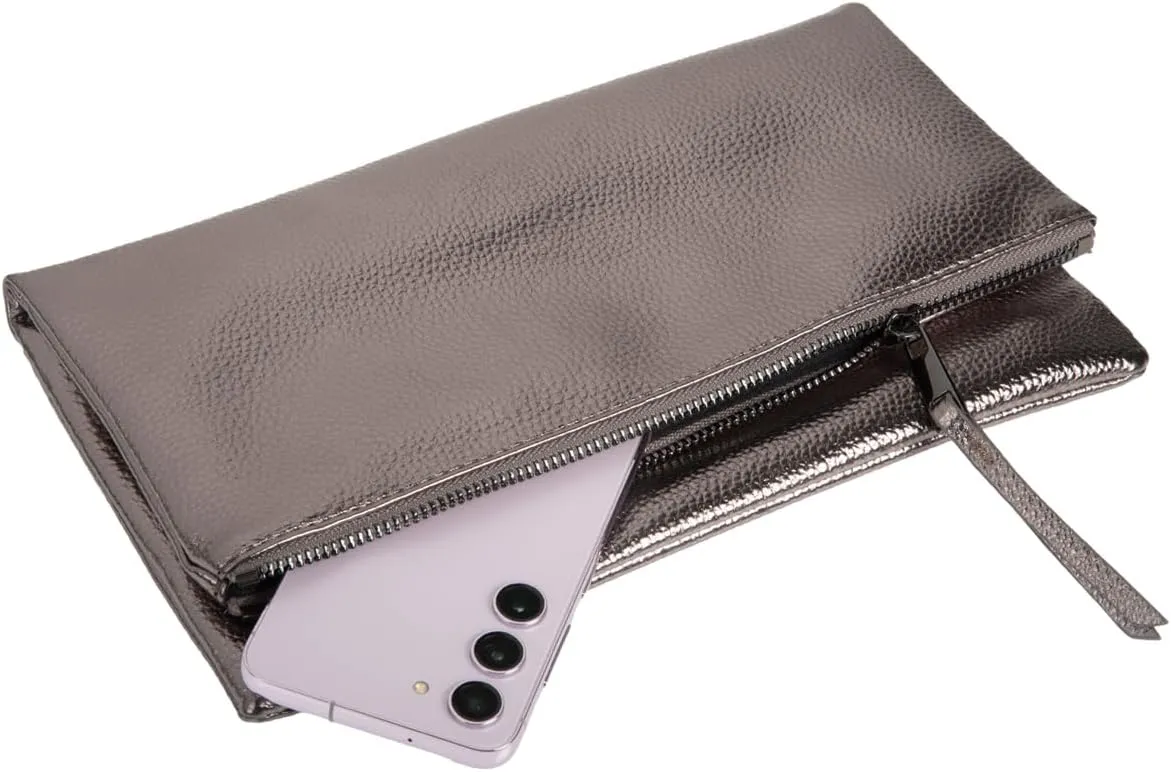 JNB Women's Faux Leather Zipper Foldover Clutch Purse with Tassel
