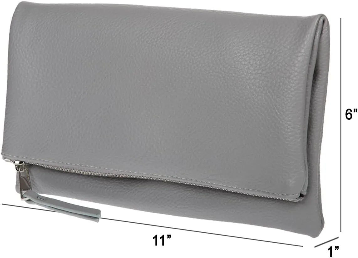 JNB Women's Faux Leather Zipper Foldover Clutch Purse with Tassel
