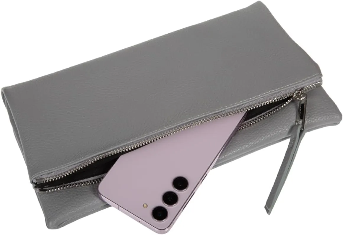 JNB Women's Faux Leather Zipper Foldover Clutch Purse with Tassel
