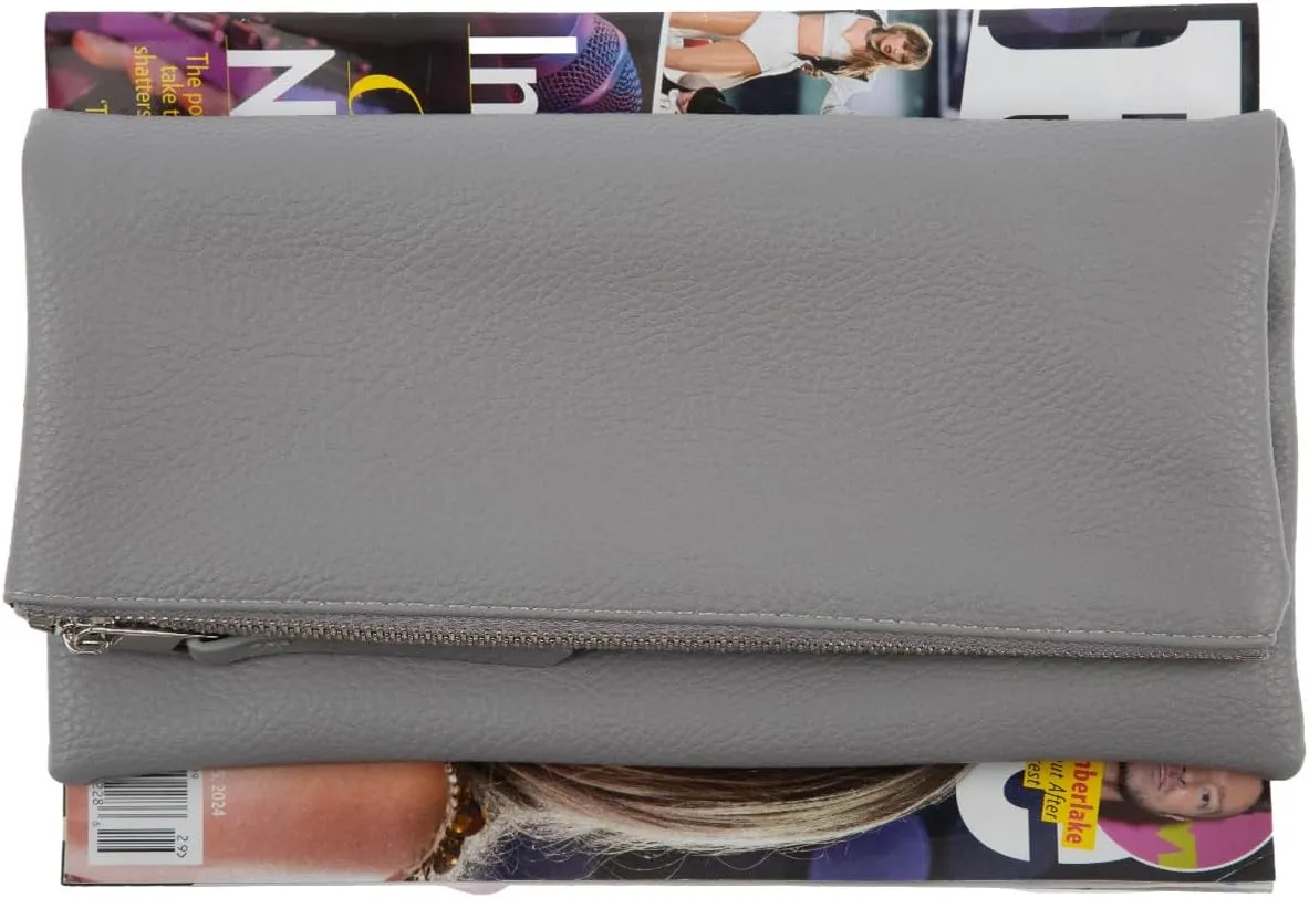 JNB Women's Faux Leather Zipper Foldover Clutch Purse with Tassel