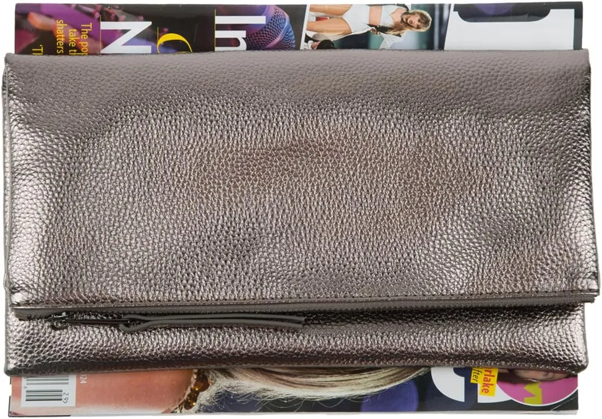 JNB Women's Faux Leather Zipper Foldover Clutch Purse with Tassel
