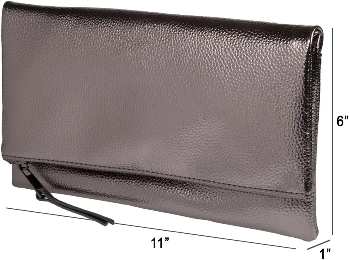JNB Women's Faux Leather Zipper Foldover Clutch Purse with Tassel