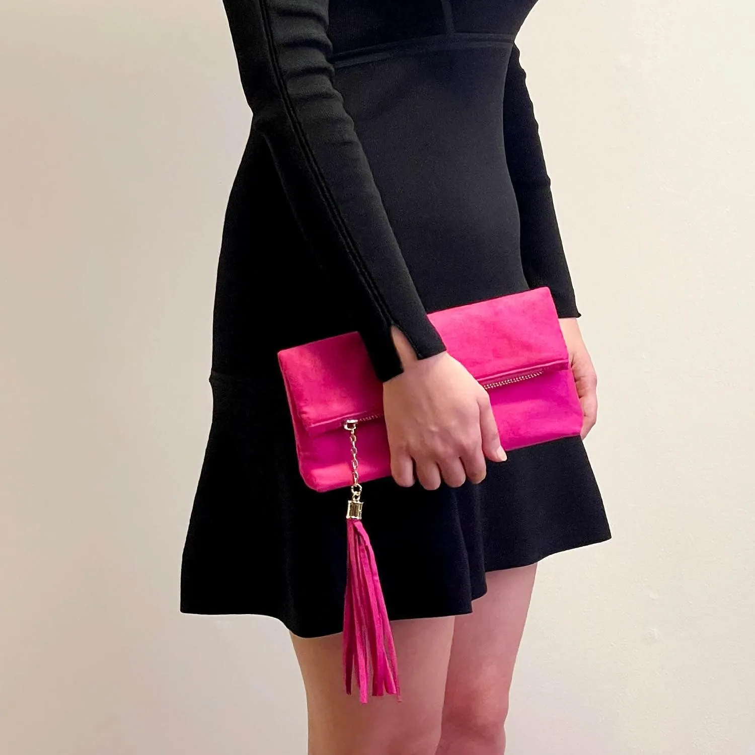 JNB Women's Faux Microsuede Foldover Mini Pouch