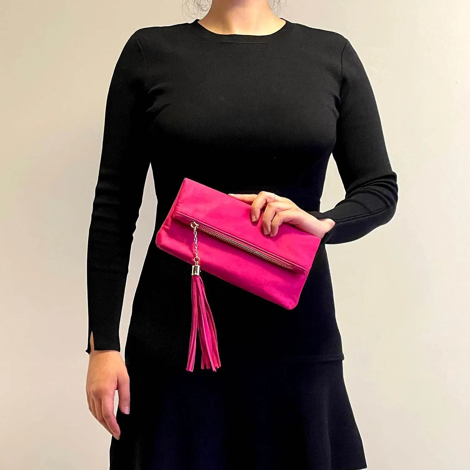 JNB Women's Faux Microsuede Foldover Mini Pouch