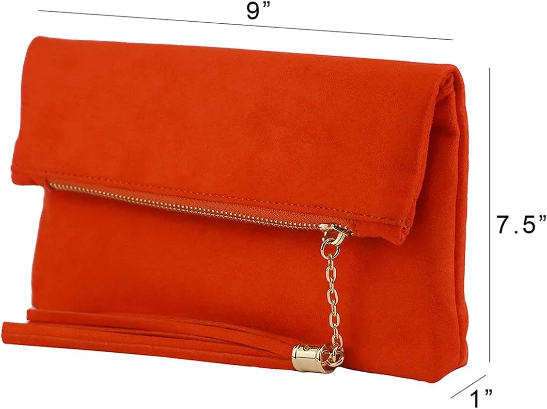 JNB Women's Faux Microsuede Foldover Mini Pouch