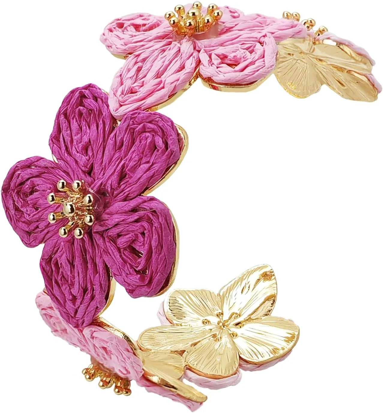 KOLODOGO Raffia Butterfly Flower Wide Cuff Chunky Gold Bracelets for Women, Open Cuff Bangles Wrist Cuff Bracelets for Women
