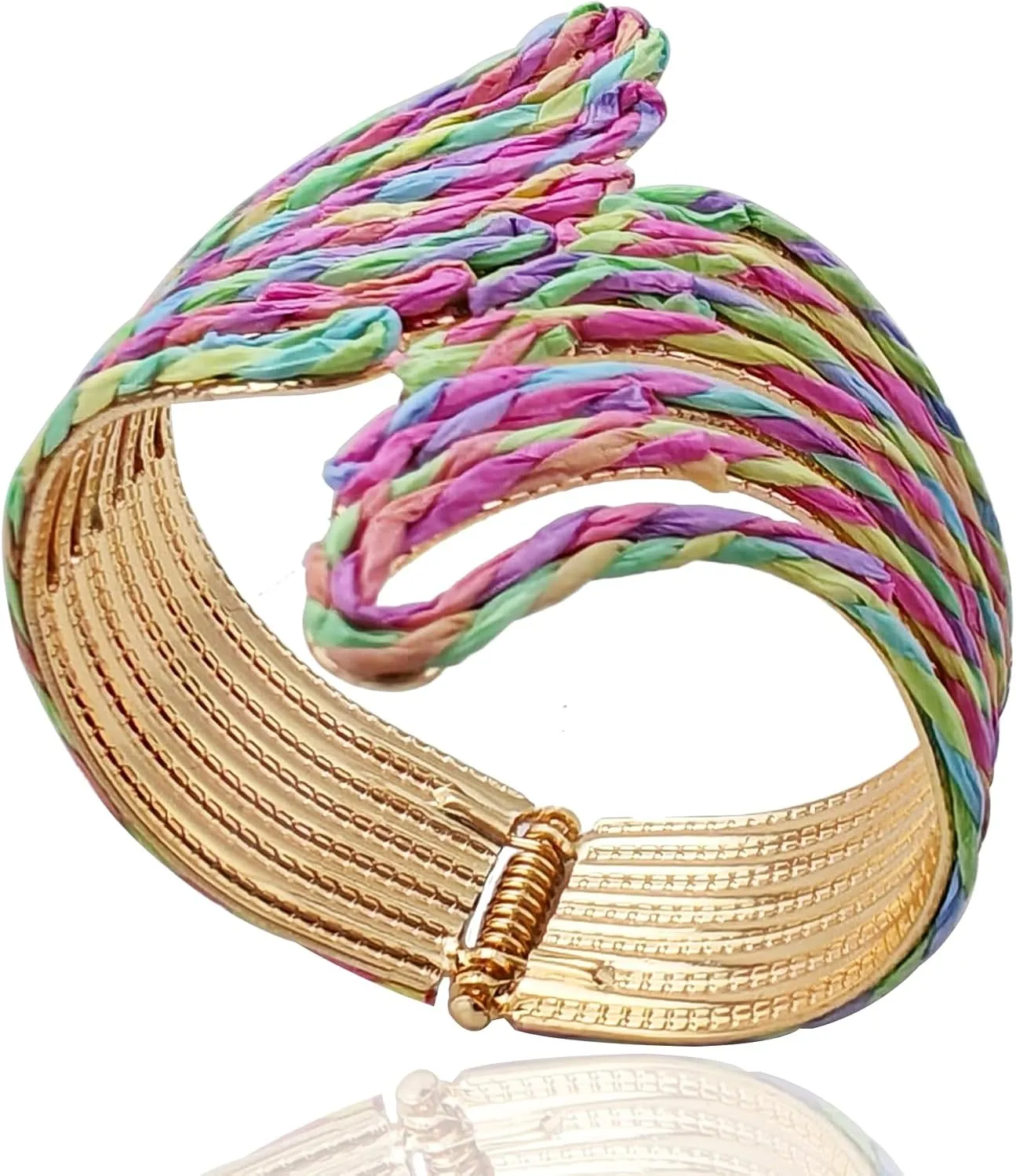 KOLODOGO Raffia Butterfly Flower Wide Cuff Chunky Gold Bracelets for Women, Open Cuff Bangles Wrist Cuff Bracelets for Women