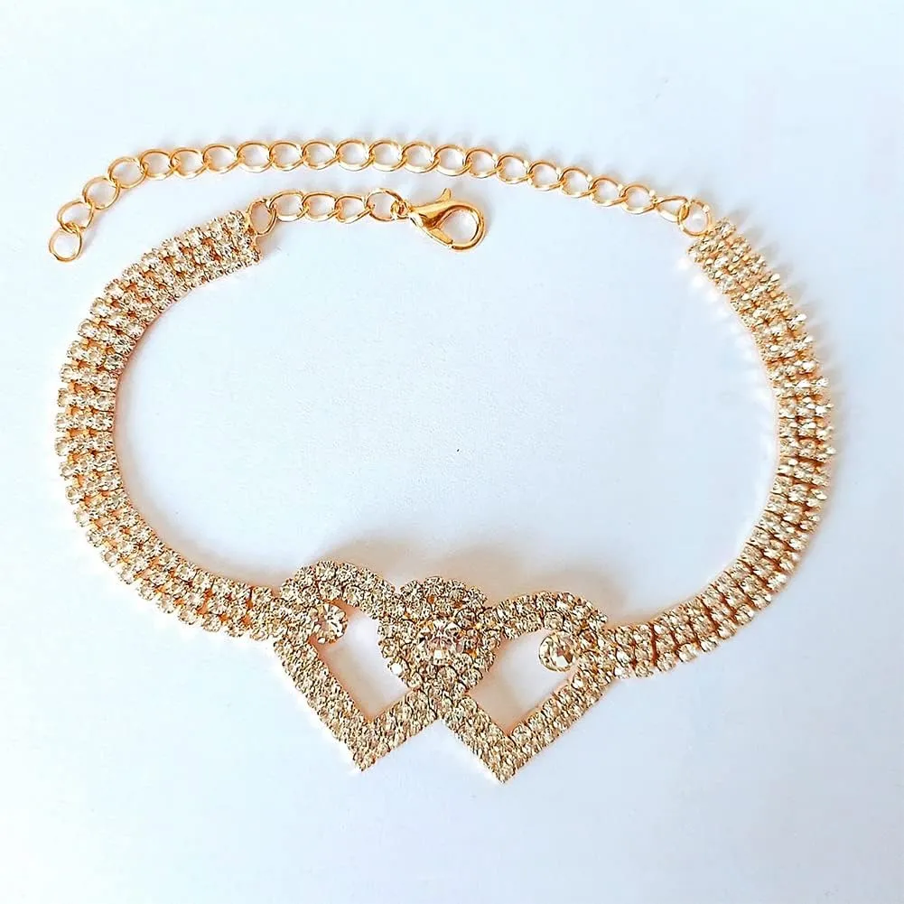Magik 2-4 Pack Love Chain Double Heart Anklet Bracelet Bling Crystal Ankle Barefoot.