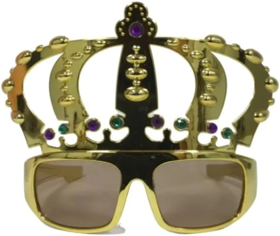 Mardi Gras Spot Gold Sunglasses with Jeweled Gold Crown (Each)