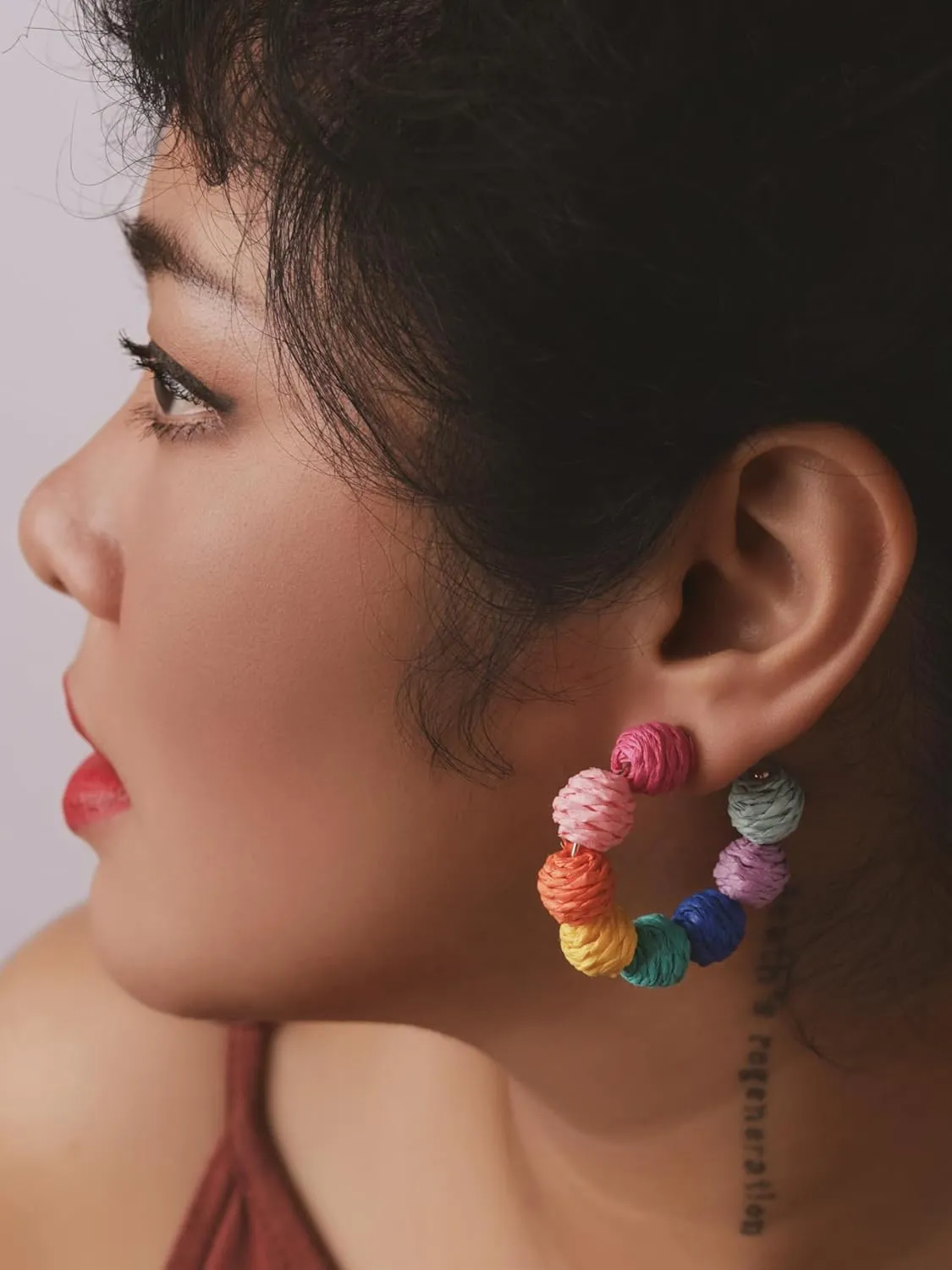 MINACHI Boho Raffia Open Hoop Earrings, Rattan Beaded Earrings, Vintage Bohemian Hippie Summer Statement Jewelry Gift for Women