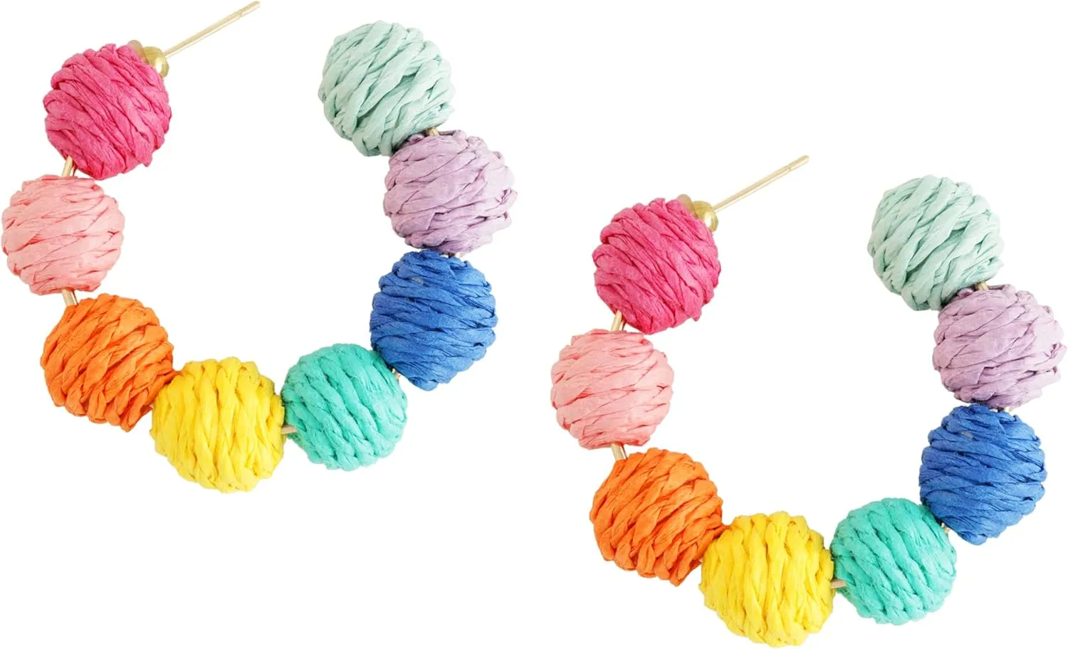 MINACHI Boho Raffia Open Hoop Earrings, Rattan Beaded Earrings, Vintage Bohemian Hippie Summer Statement Jewelry Gift for Women
