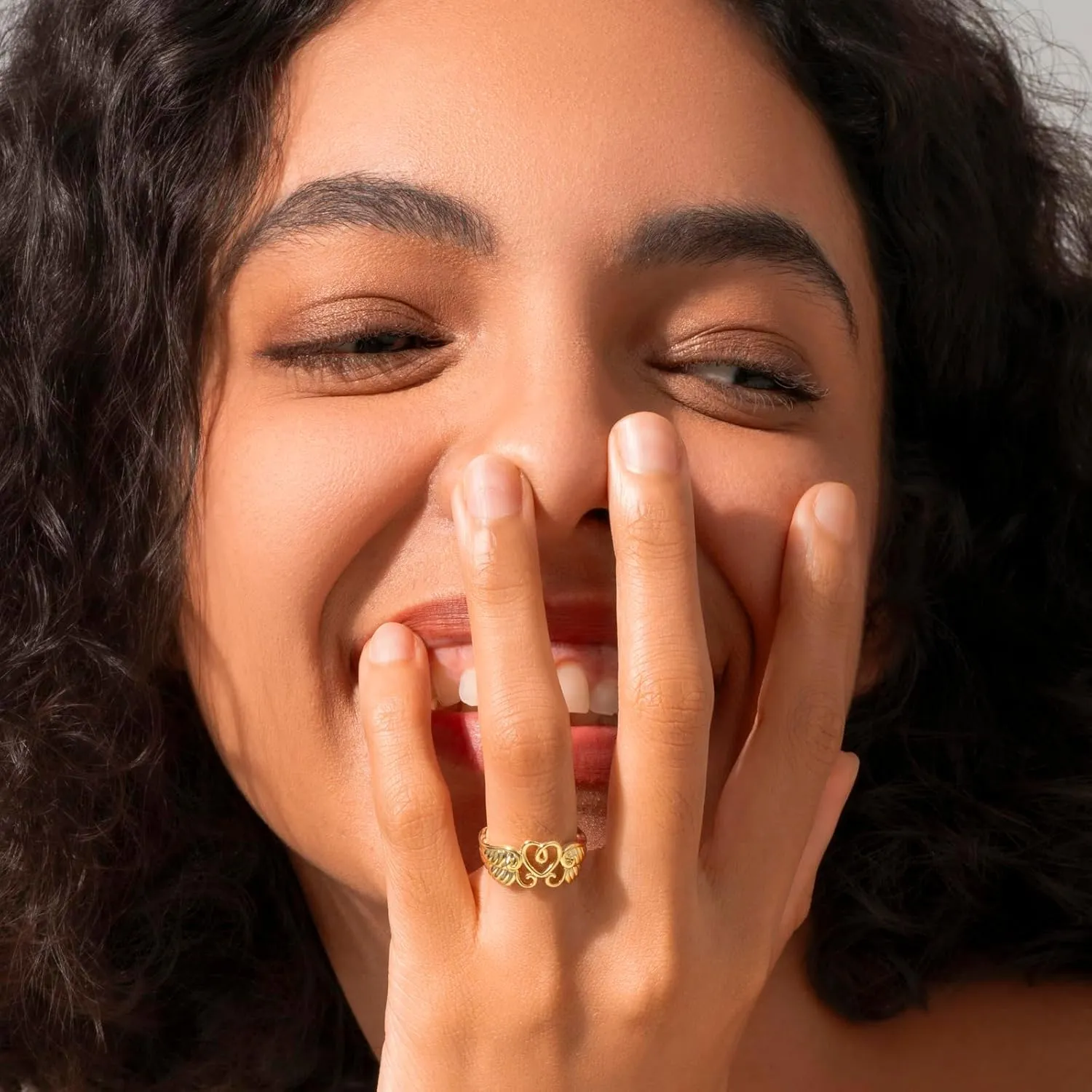 MINDDHA 14K Gold/White Gold Plated Rings- Heart Angel Wings Rings/Silver Rings, Gold Rings for Women- 10mm Band Size 4-12