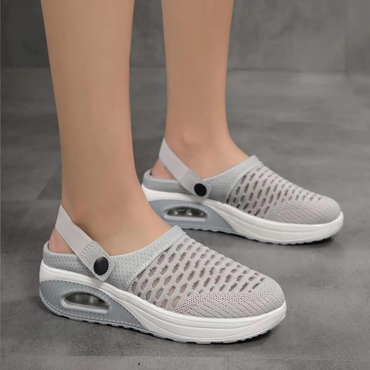 Mules Clogs for Women Air Cushion Mules Sneaker Breathable Mesh Platform Wedge Sandals Arch-Support Closed Toe Outdoor Slippers