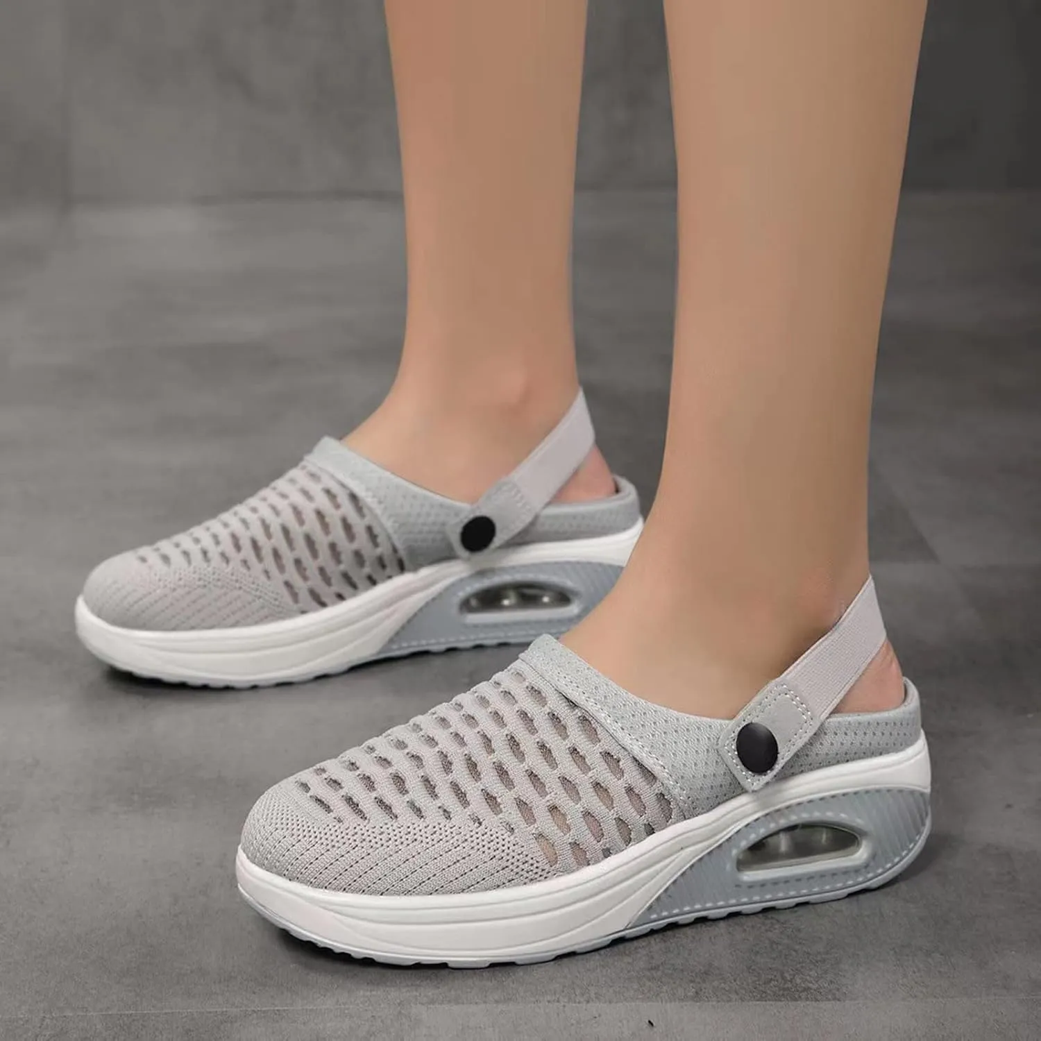 Mules Clogs for Women Air Cushion Mules Sneaker Breathable Mesh Platform Wedge Sandals Arch-Support Closed Toe Outdoor Slippers