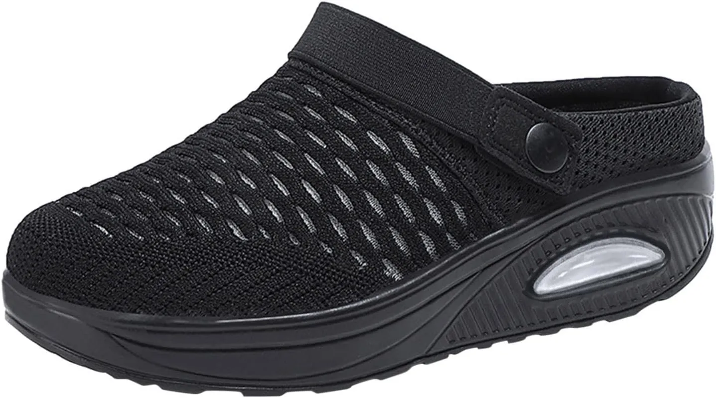 Mules Clogs for Women Summer Air Cushion Platform Mesh Mules Sandals, Ankle Strap Orthopedic Arch Support Sandals Lightweight Soft Slip On Walking Shoes Slippers All Day Comfort