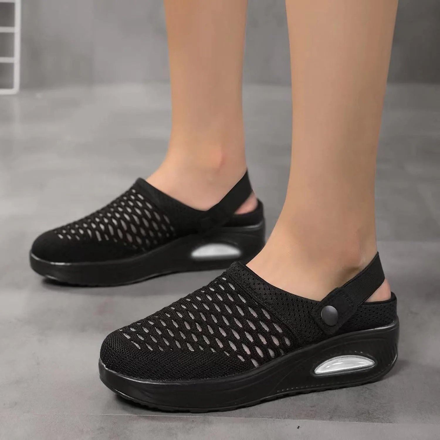 Mules Clogs for Women Summer Air Cushion Platform Mesh Mules Sandals, Ankle Strap Orthopedic Arch Support Sandals Lightweight Soft Slip On Walking Shoes Slippers All Day Comfort