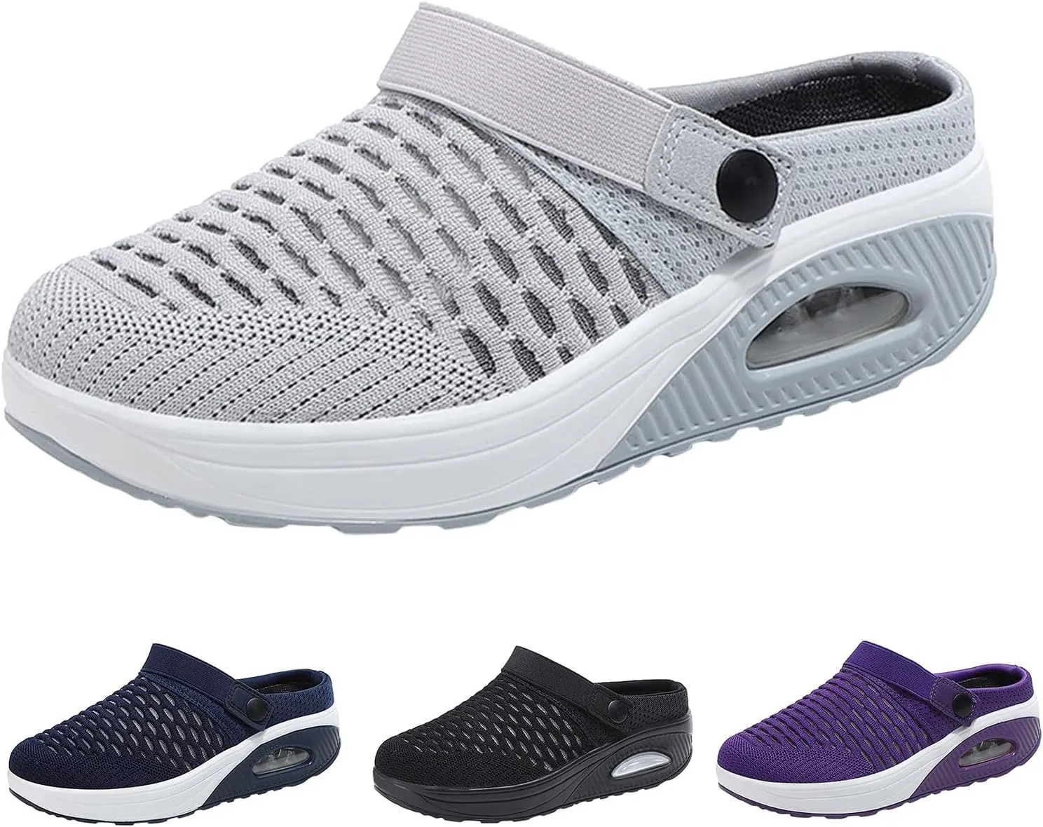 Mules Clogs for Women Summer Air Cushion Platform Mesh Mules Sandals, Ankle Strap Orthopedic Arch Support Sandals Lightweight Soft Slip On Walking Shoes Slippers All Day Comfort