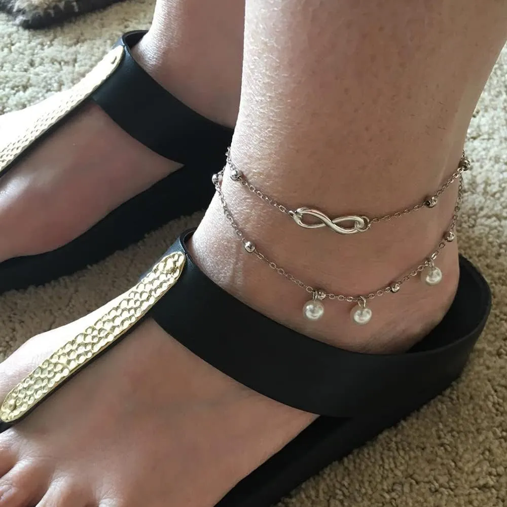 Multilayer Stainless Steel Infinity Symbol Anklet For Women Leg Chain Women's Anklet Jewelry Gifts (02 silver- )