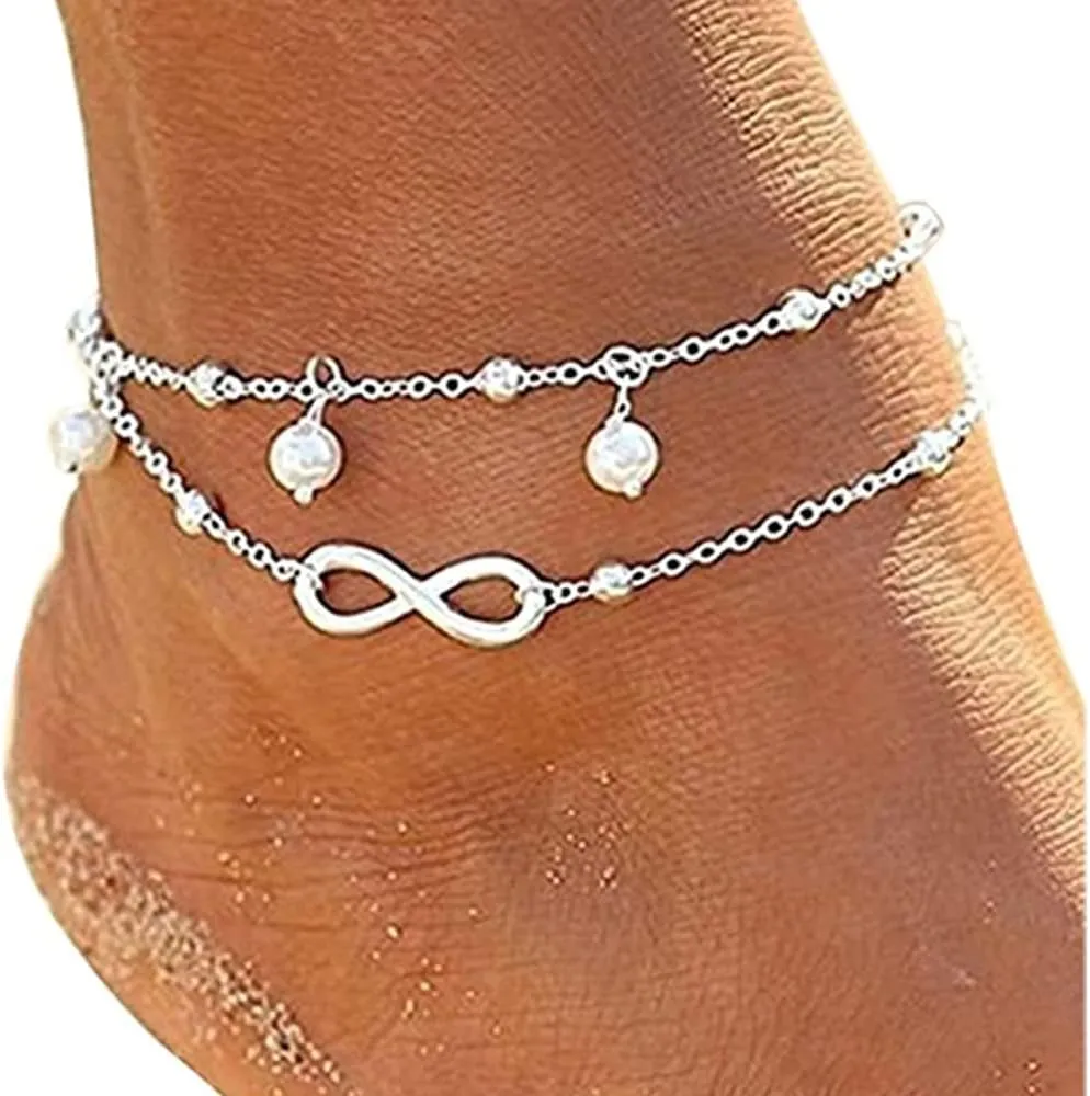 Multilayer Stainless Steel Infinity Symbol Anklet For Women Leg Chain Women's Anklet Jewelry Gifts (02 silver- )