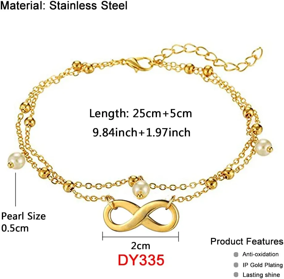 Multilayer Stainless Steel Infinity Symbol Anklet For Women Leg Chain Women's Anklet Jewelry Gifts (02 silver- )