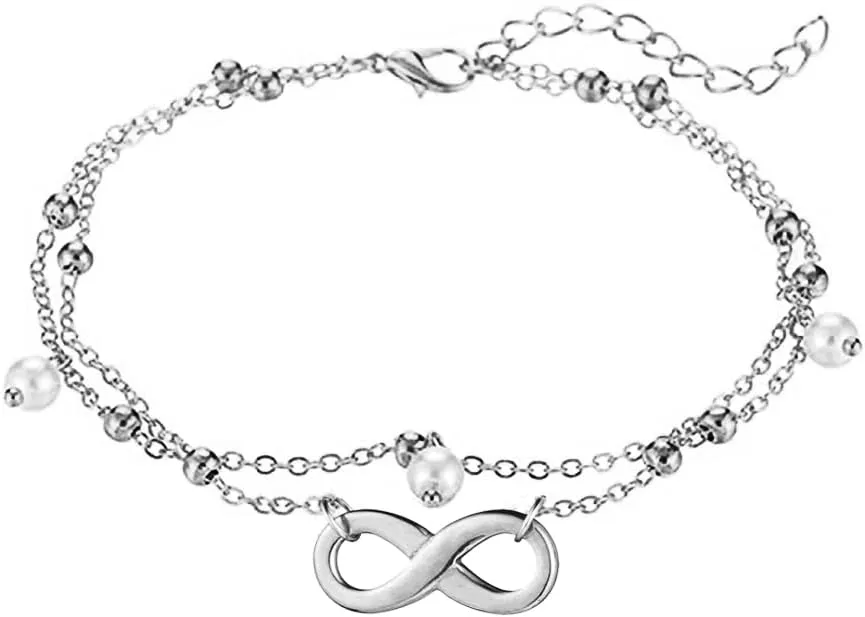 Multilayer Stainless Steel Infinity Symbol Anklet For Women Leg Chain Women's Anklet Jewelry Gifts (02 silver- )