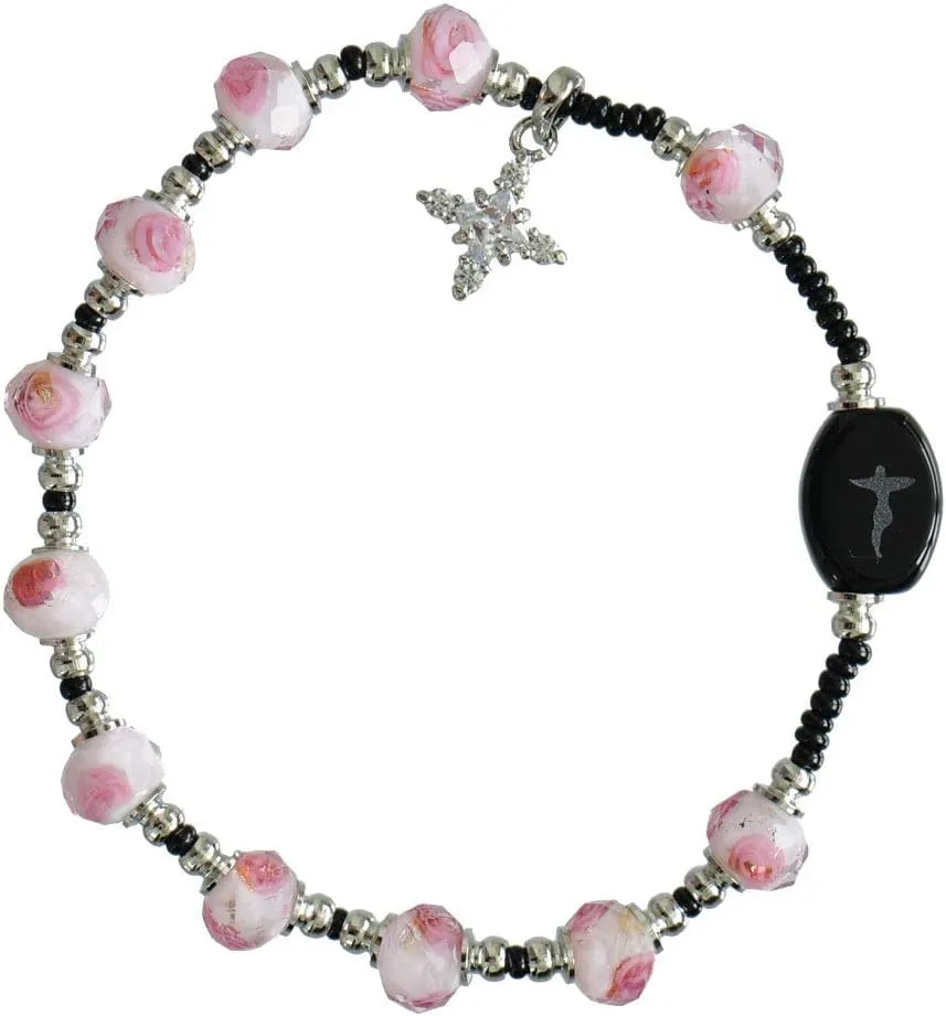 Murano Glass Pink Rose 8mm Rosary Bracelet