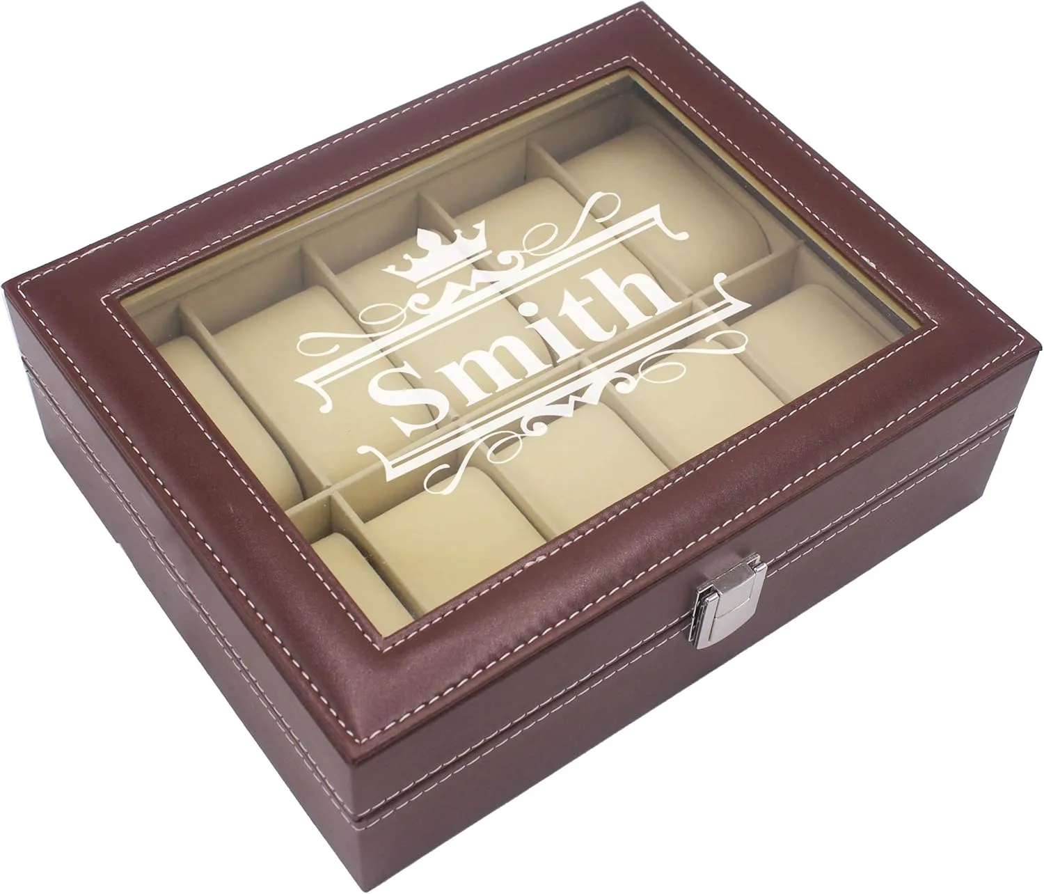 My Personal Memories Custom Engraved Watch Storage Case Box - Groomsmen Father's Day Gift - Customized - Crown Style (Brown)