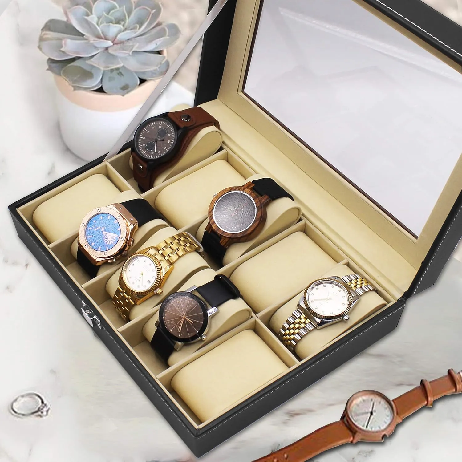 My Personal Memories Custom Engraved Watch Storage Case Box - Groomsmen Father's Day Gift - Personalized - Crown Style (Black)
