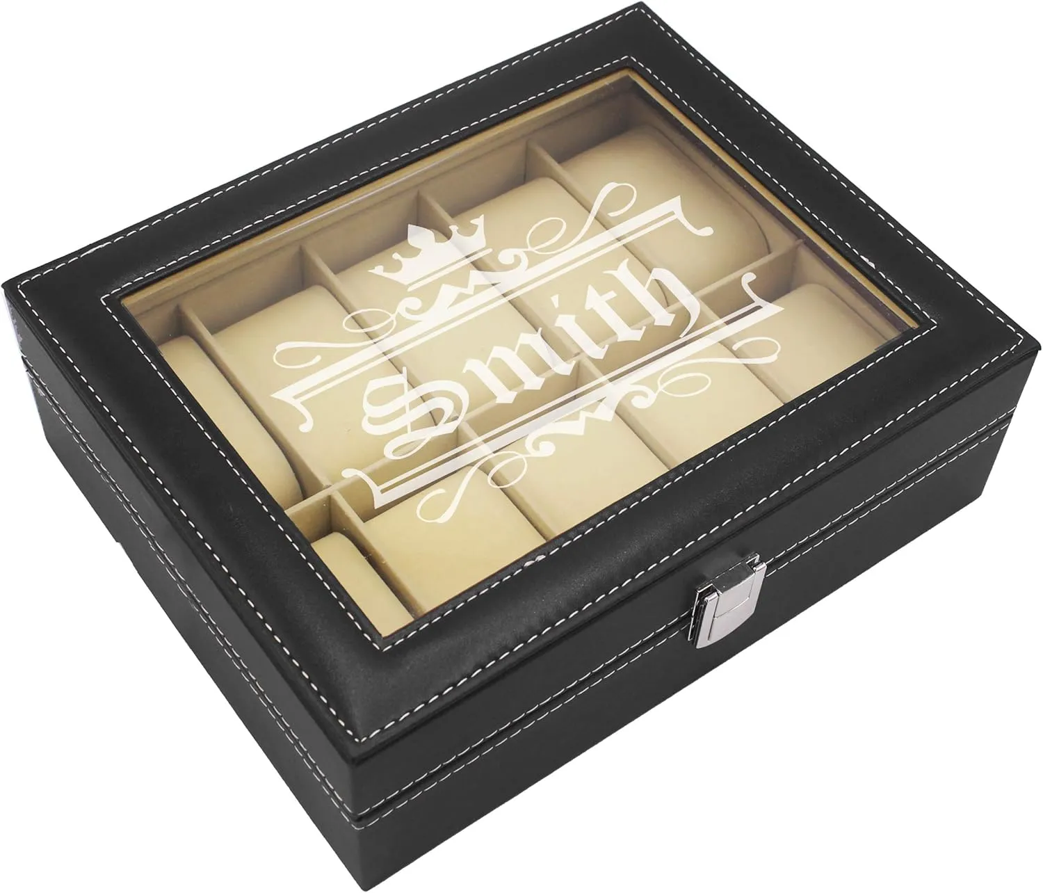 My Personal Memories Custom Engraved Watch Storage Case Box - Groomsmen Father's Day Gift - Personalized - Crown Style (Black)