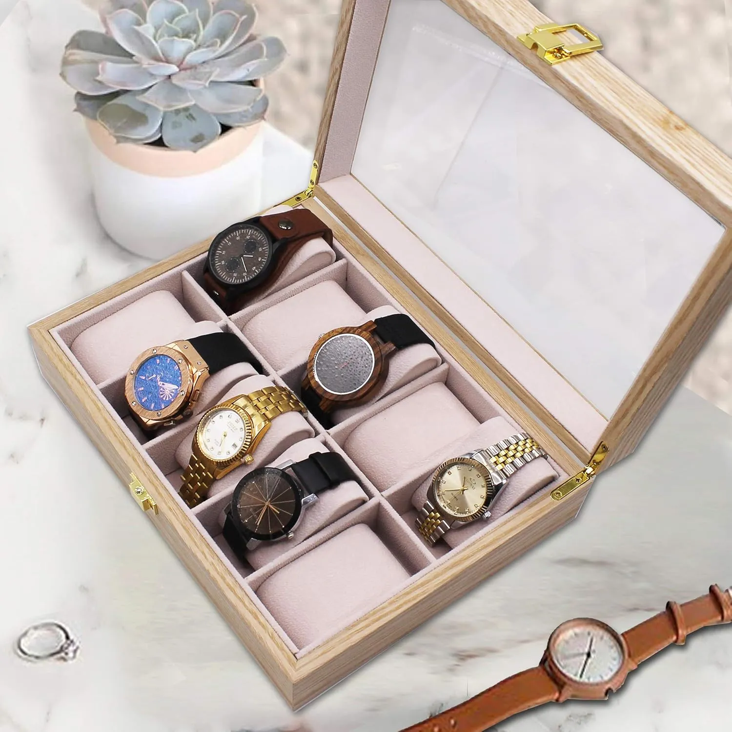 My Personal Memories Custom Engraved Watch Storage Case Box - Groomsmen Father's Day Gift - Personalized - Crown Style (Distressed Wood)