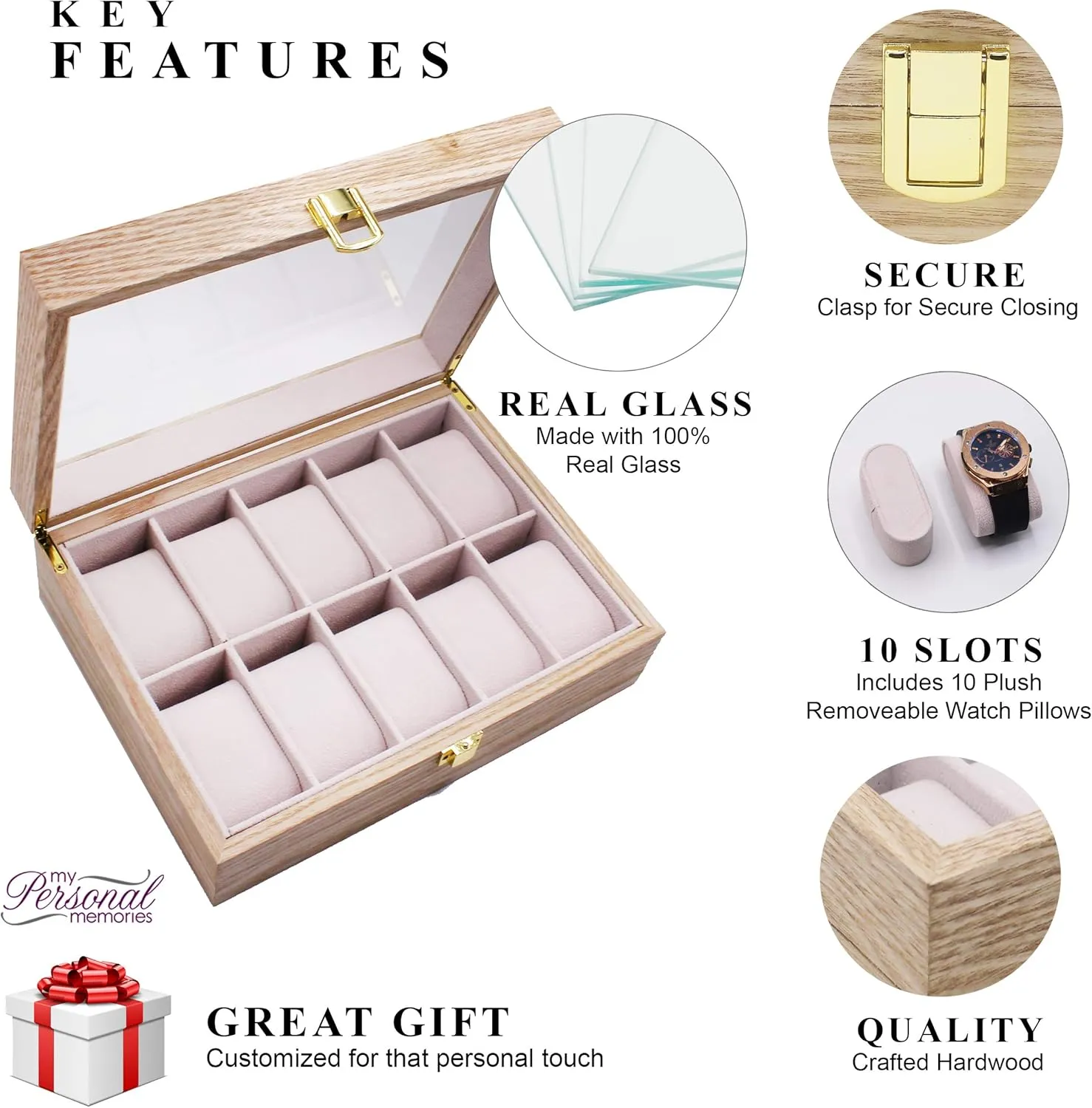 My Personal Memories Custom Engraved Watch Storage Case Box - Groomsmen Father's Day Gift - Personalized - Crown Style (Distressed Wood)