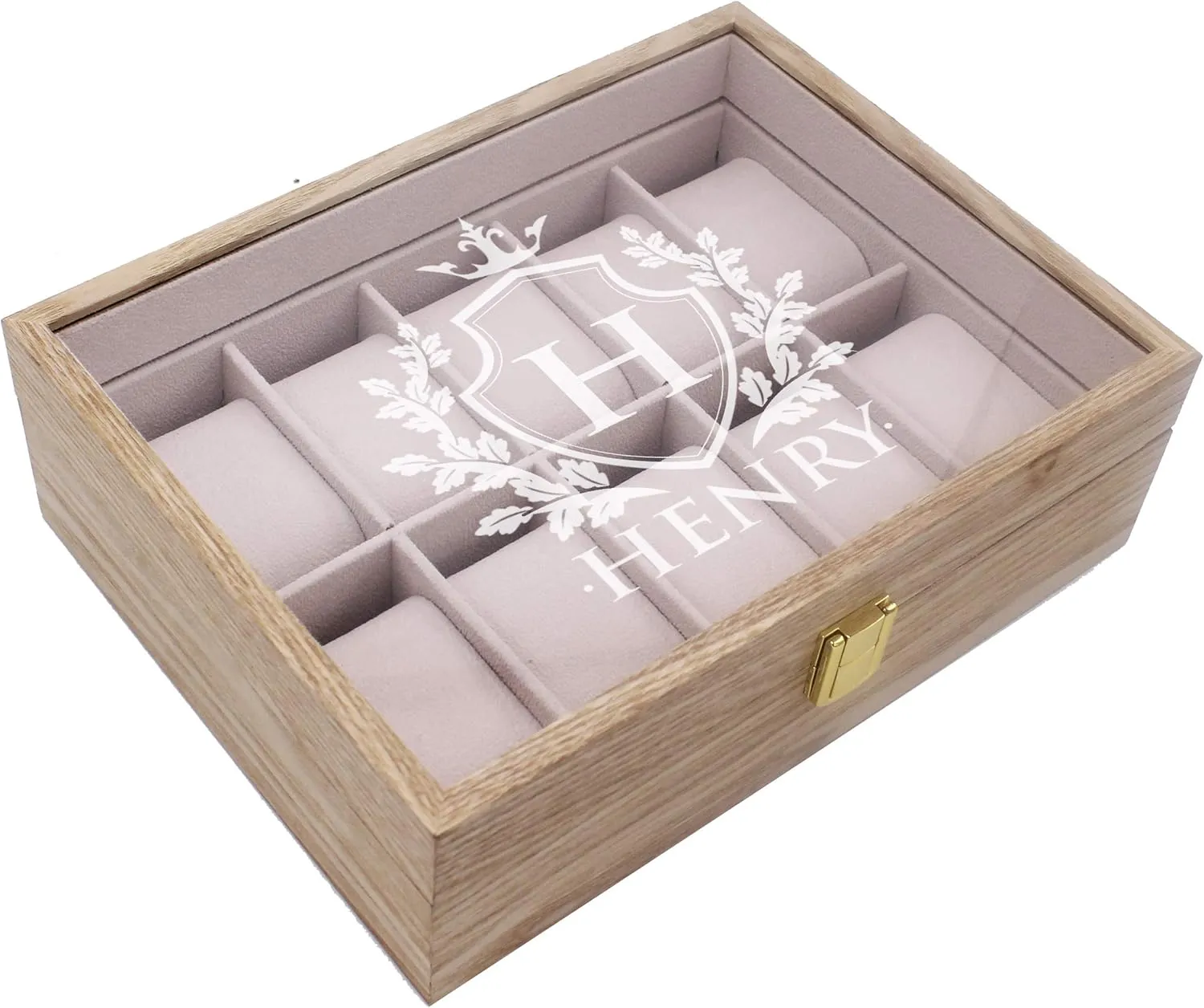 My Personal Memories Custom Personalized Watch Storage Box Glass Display Case for Men, Him, Husband - Engraved and Monogrammed (Distressed Wood)