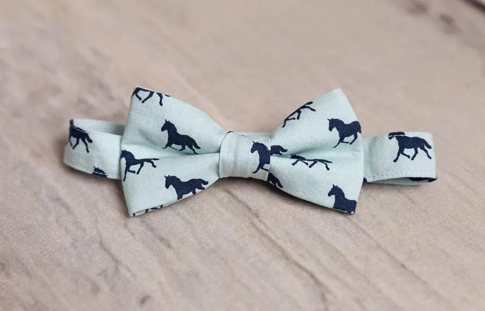 Navy Derby Horses Bow Tie