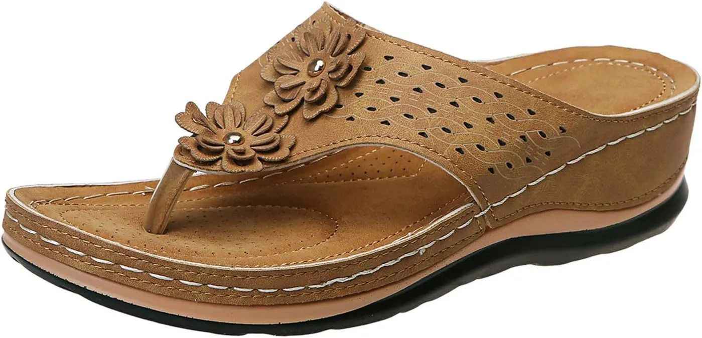 Orthopedic Sandals for Women,Womens Sandals with Arch Support Orthotic Sandals Flip Flops Wedge Walking Slippers 2024