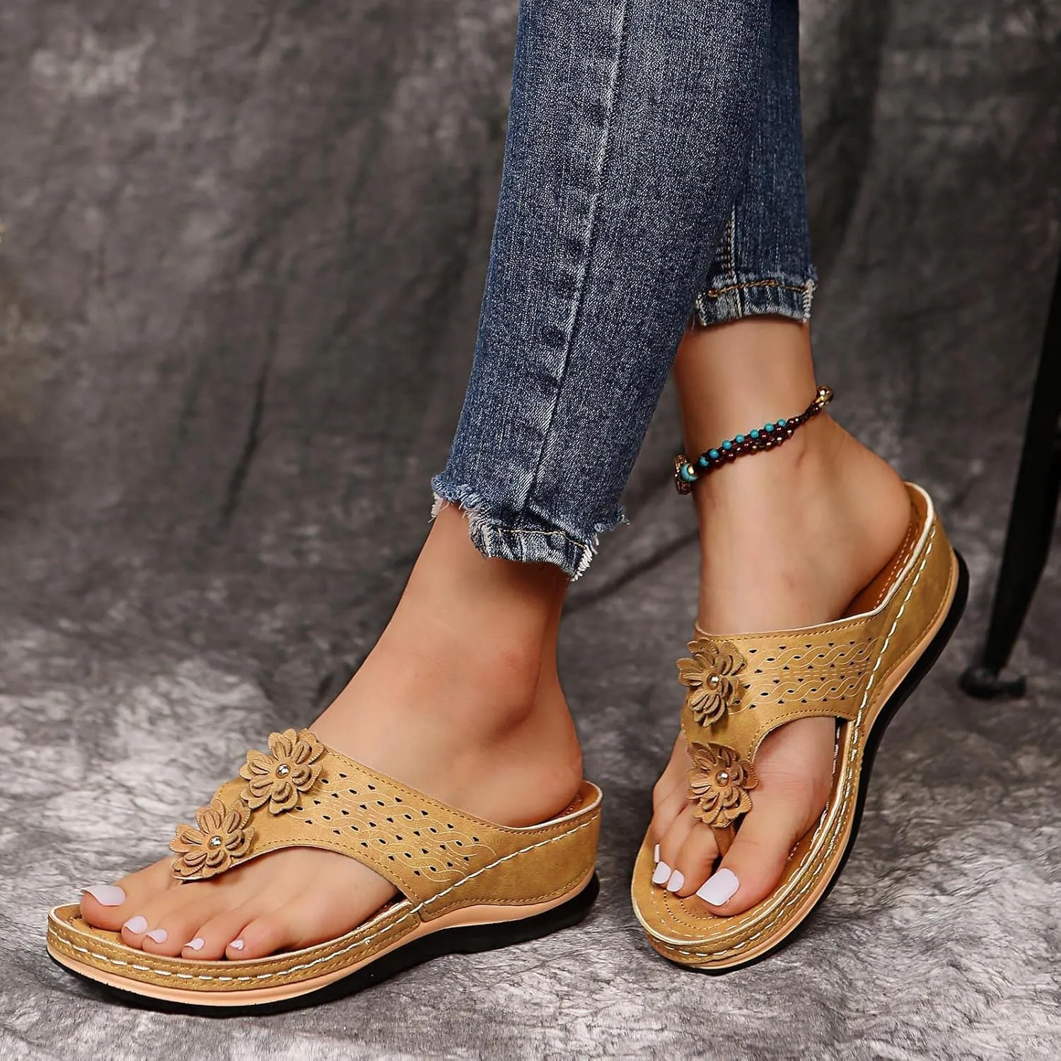 Orthopedic Sandals for Women,Womens Sandals with Arch Support Orthotic Sandals Flip Flops Wedge Walking Slippers 2024