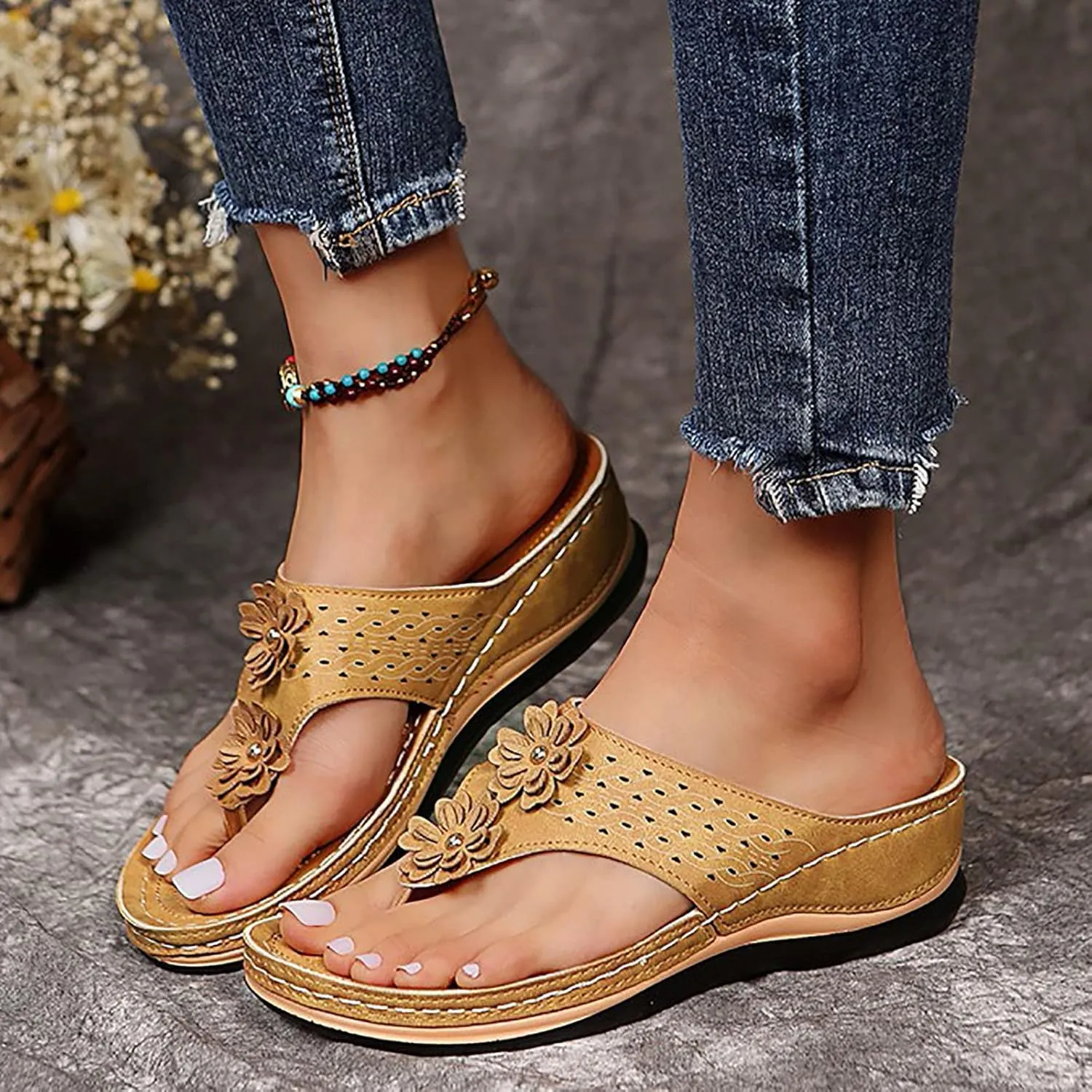 Orthopedic Sandals for Women,Womens Sandals with Arch Support Orthotic Sandals Flip Flops Wedge Walking Slippers 2024
