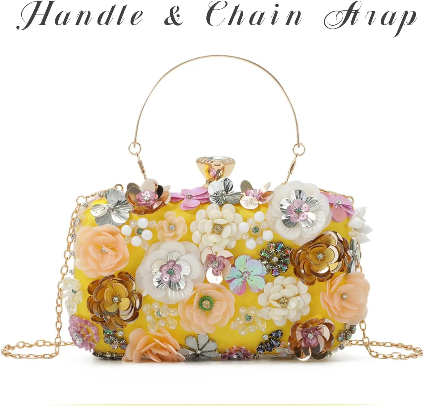 Oweisong 3D Flower Clutch Purses for Women Gold Formal Wedding Party Evening Bags Chain Floral Shoulder bag