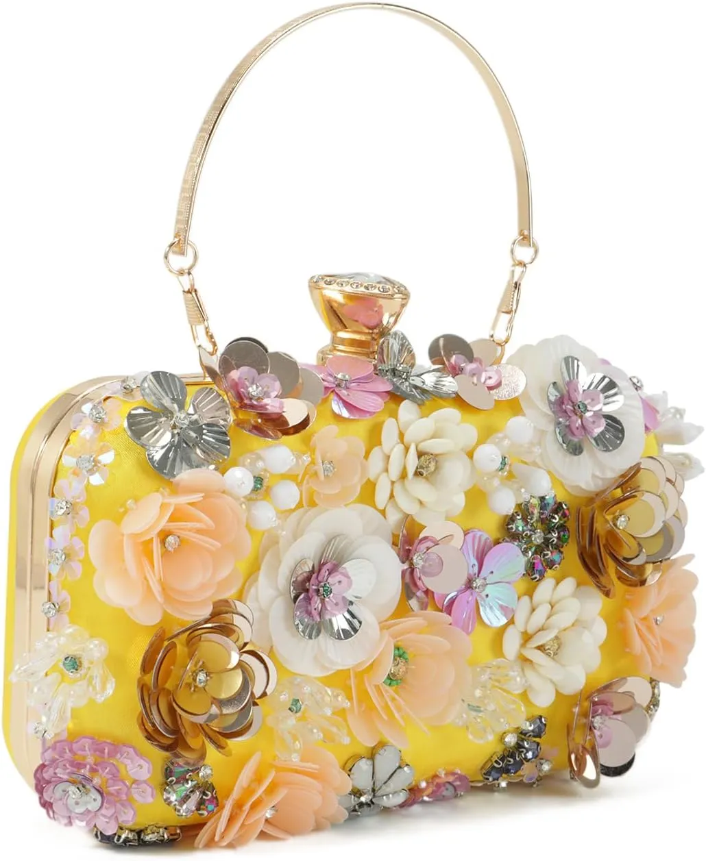 Oweisong 3D Flower Clutch Purses for Women Gold Formal Wedding Party Evening Bags Chain Floral Shoulder bag
