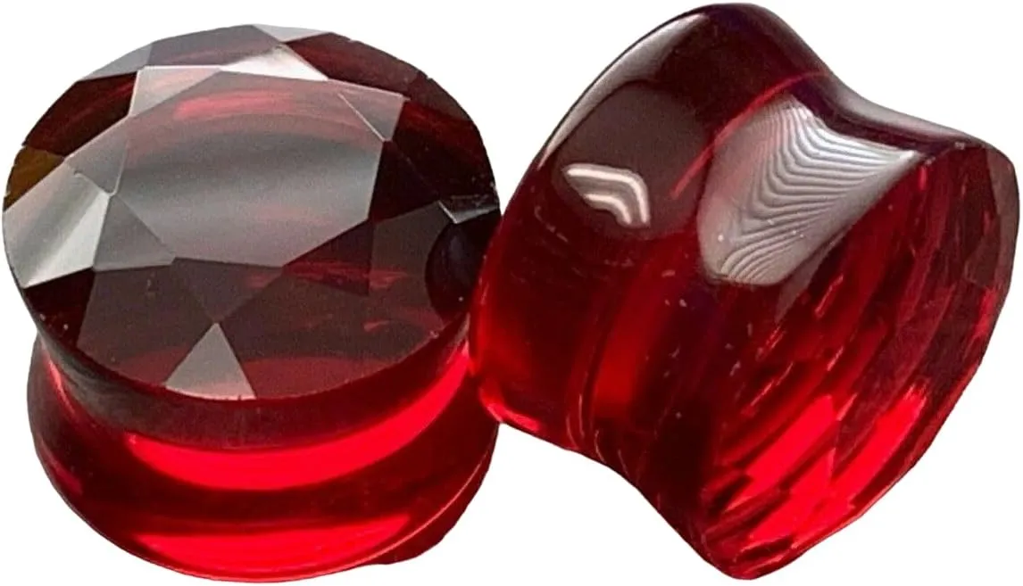 PAIR of Beauiful Faceted Glass Double Flare Plugs Gauges Earlets - 7 Colors Available - Body Jewelry