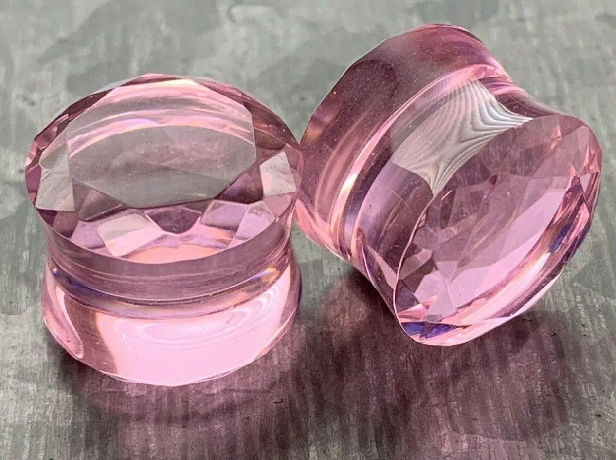 PAIR of Beauiful Faceted Glass Double Flare Plugs Gauges Earlets - 7 Colors Available - Body Jewelry