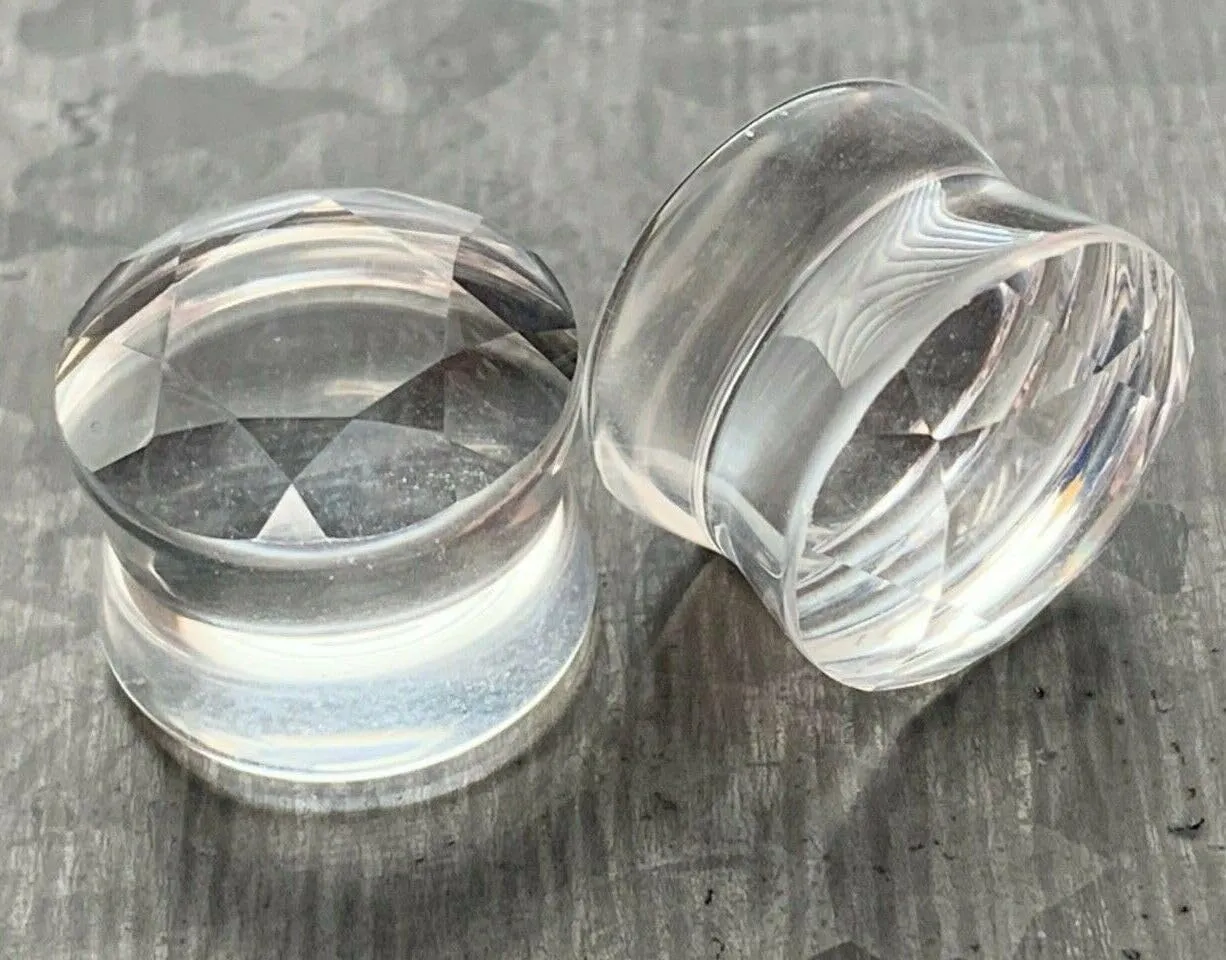 PAIR of Beauiful Faceted Glass Double Flare Plugs Gauges Earlets - 7 Colors Available - Body Jewelry