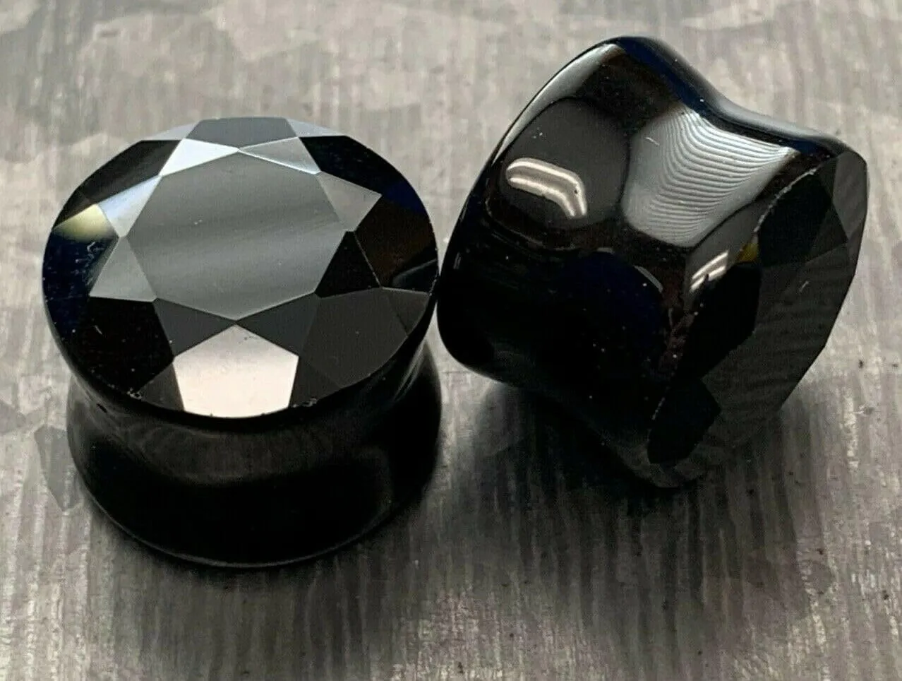 PAIR of Beauiful Faceted Glass Double Flare Plugs Gauges Earlets - 7 Colors Available - Body Jewelry