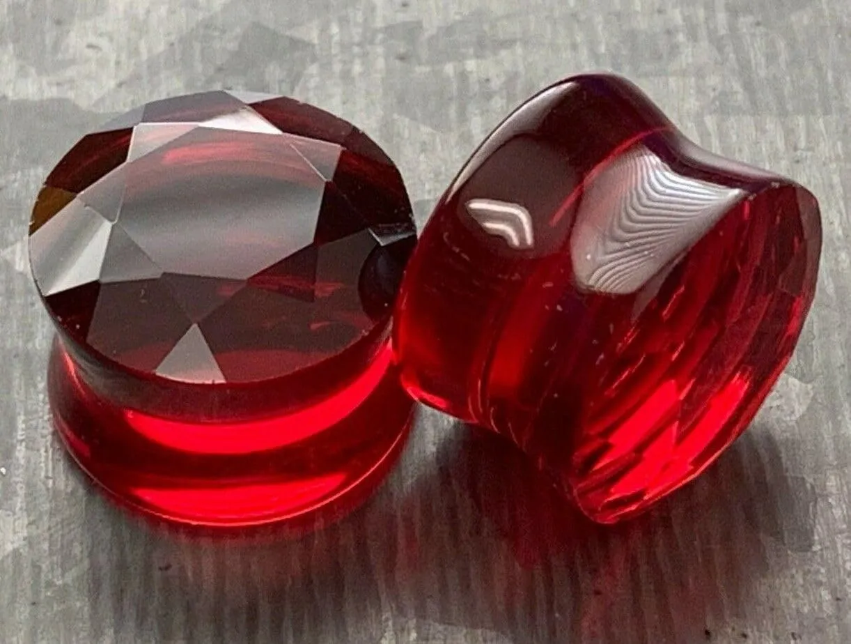 PAIR of Beauiful Faceted Glass Double Flare Plugs Gauges Earlets - 7 Colors Available - Body Jewelry
