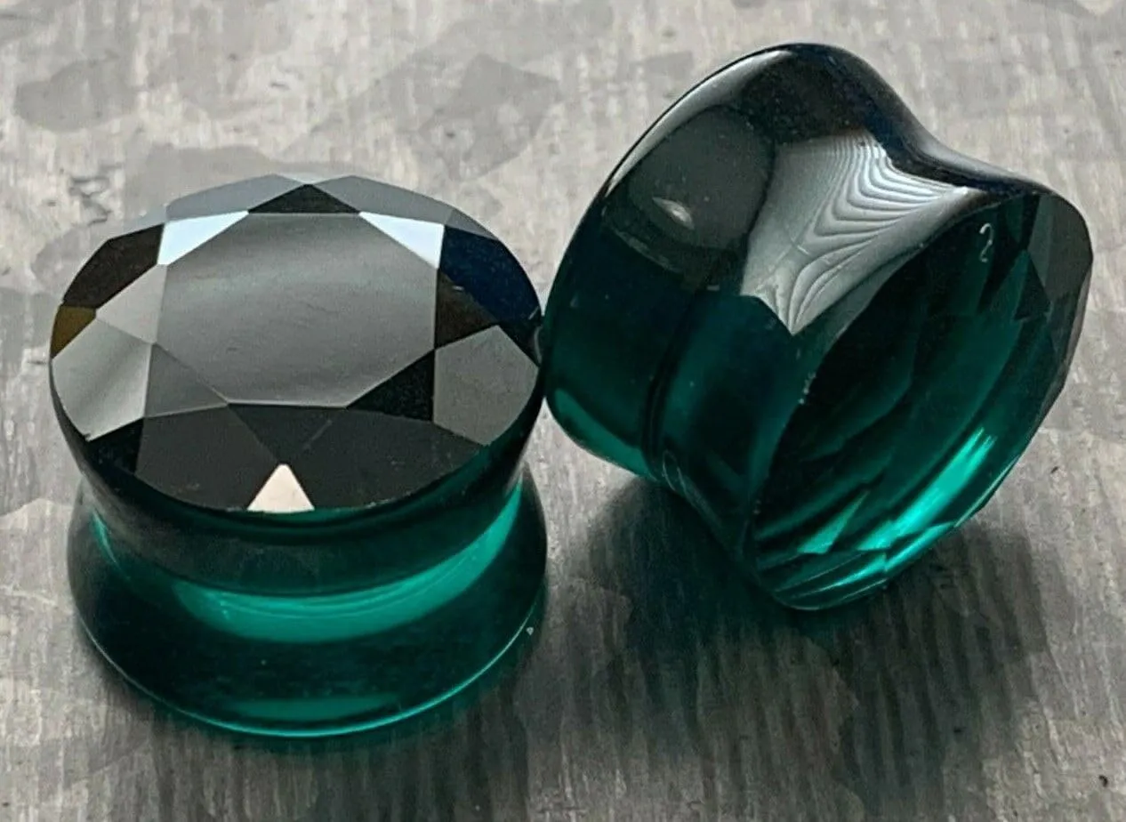 PAIR of Beauiful Faceted Glass Double Flare Plugs Gauges Earlets - 7 Colors Available - Body Jewelry