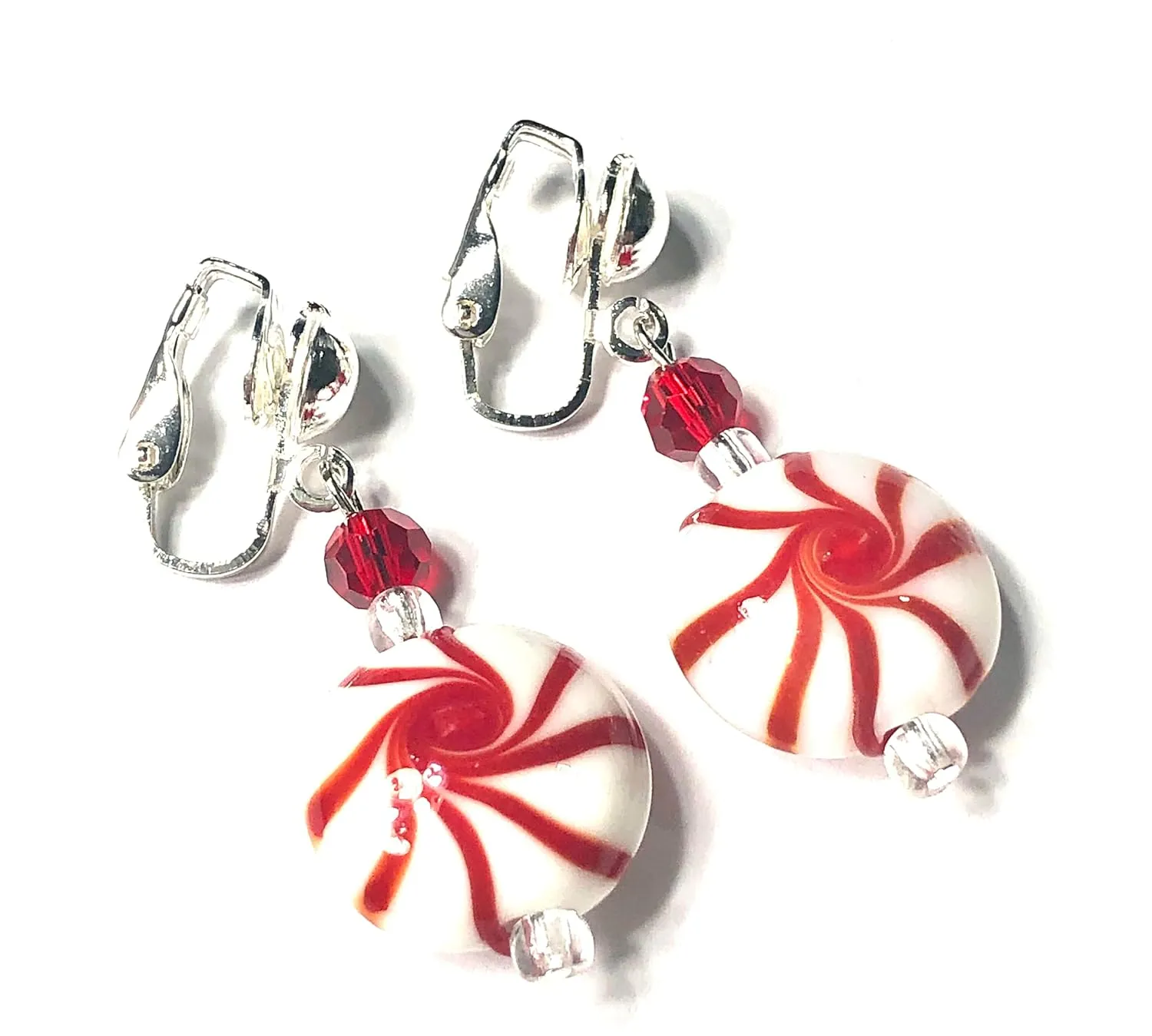 Peppermint Candy Cane Christmas Clip On Earrings Women Gift Holiday Party