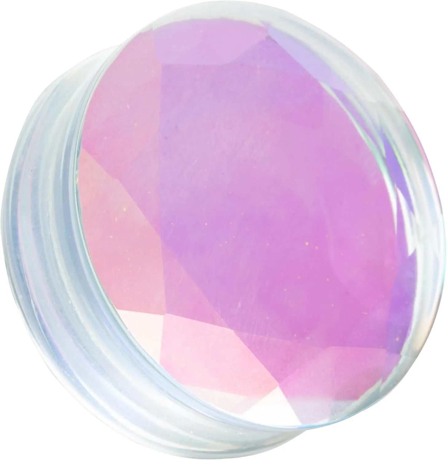 Pierced Owl Iridescent Glass Faceted Convex Double Flared Plugs, Sold as a Pair