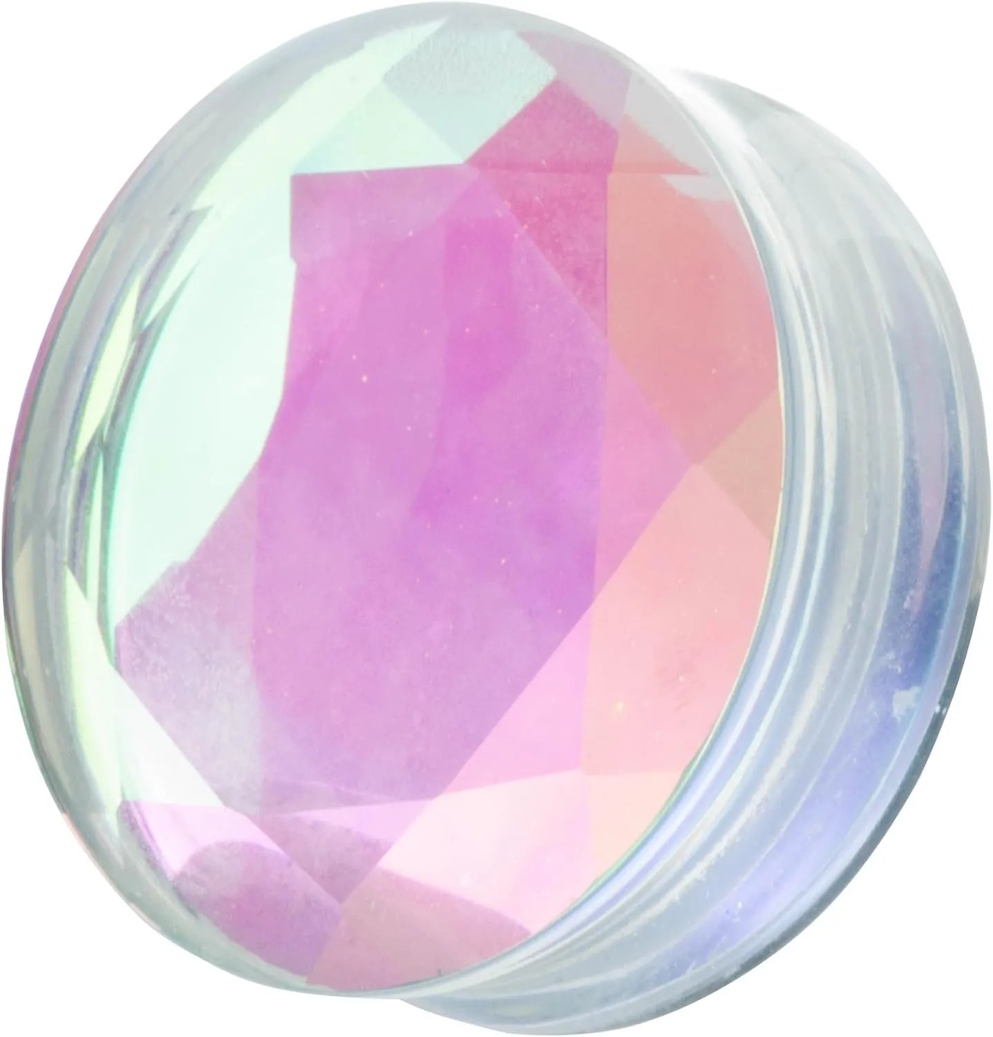 Pierced Owl Iridescent Glass Faceted Convex Double Flared Plugs, Sold as a Pair