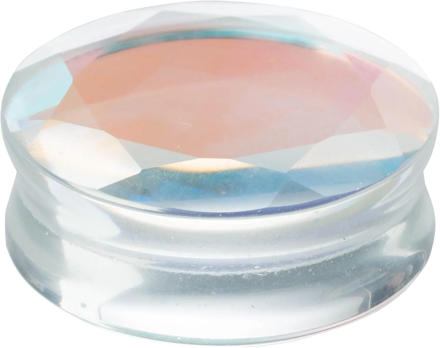 Pierced Owl Iridescent Glass Faceted Convex Double Flared Plugs, Sold as a Pair