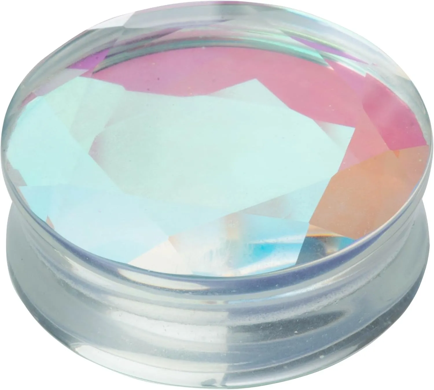 Pierced Owl Iridescent Glass Faceted Convex Double Flared Plugs, Sold as a Pair